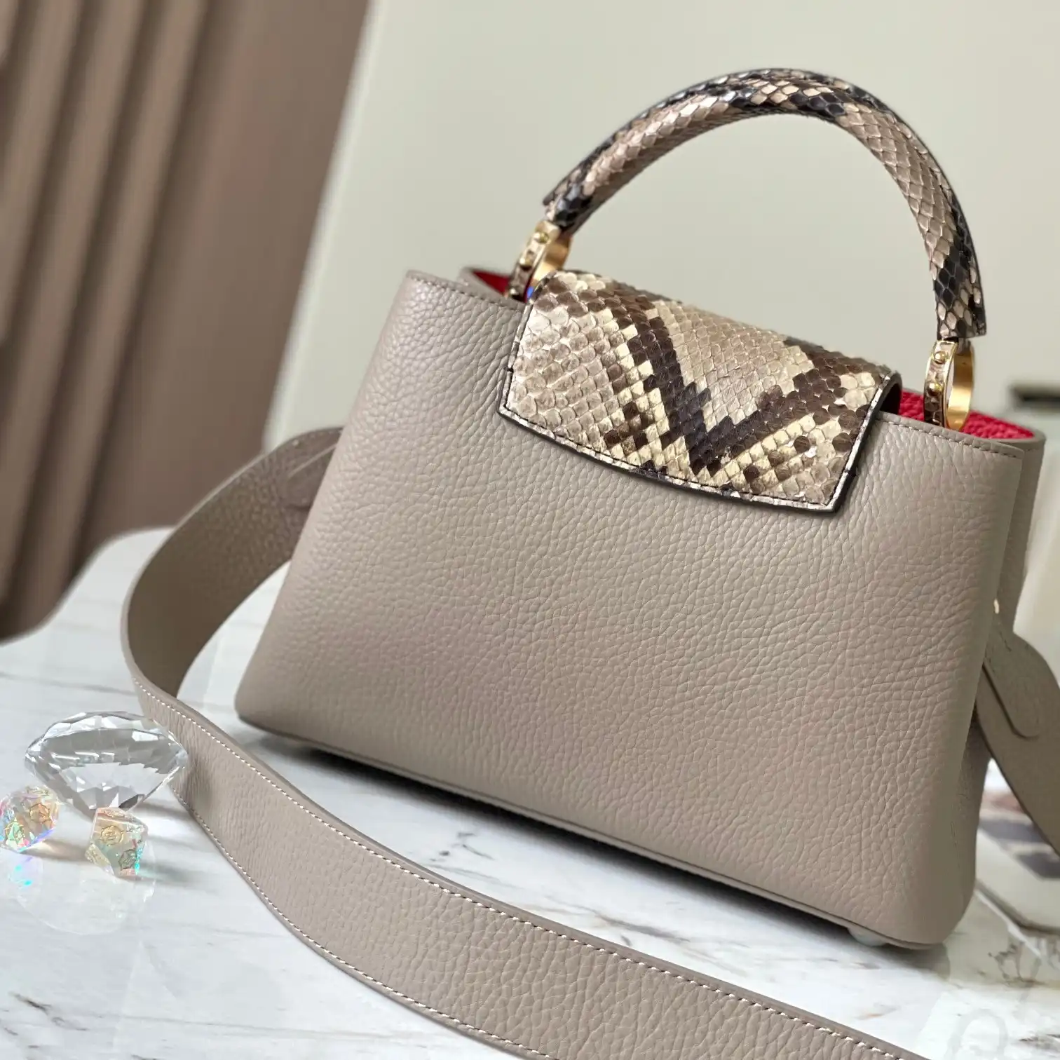 Affordable Louis Vuitton N82068 Capucines BB Steeple Gray