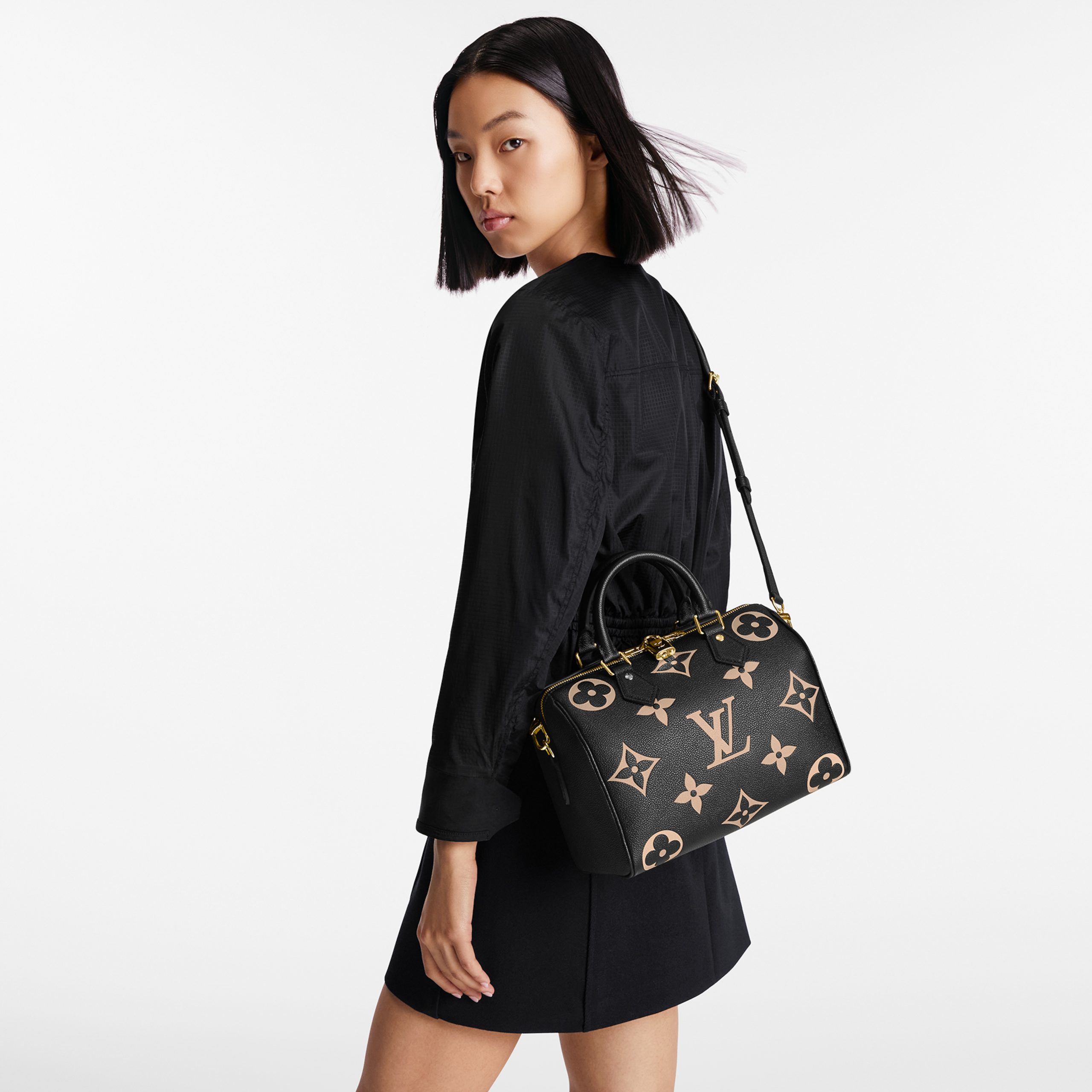 Lvlenka Louis Vuitton M58947 Speedy Bandoulière 25 Bicolor Monogram Empreinte Leather Black Beige