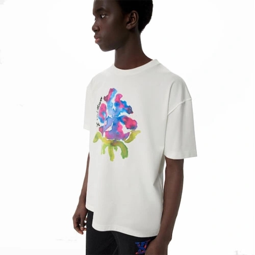 1A9GP3  Floral printed off-the-shoulder T-shirt