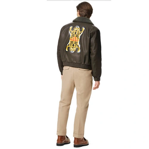1A9K3M Tiger patterned leather belted jacket