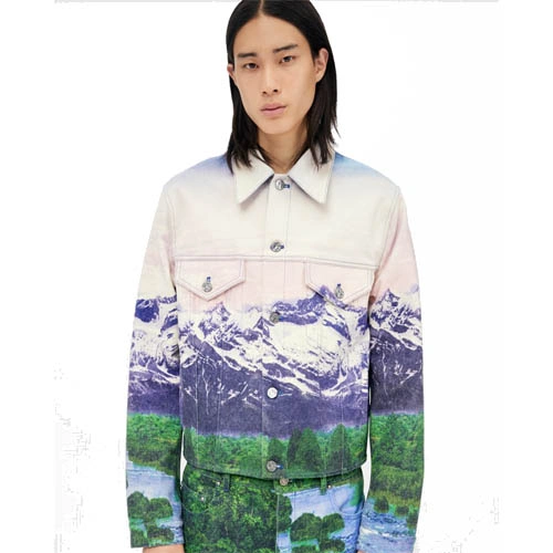 1A9T12 Landscape pattern jean jacket