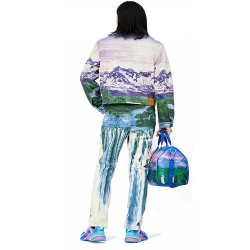 1A9T12 Landscape pattern jean jacket