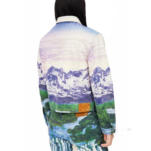 1A9T12 Landscape pattern jean jacket