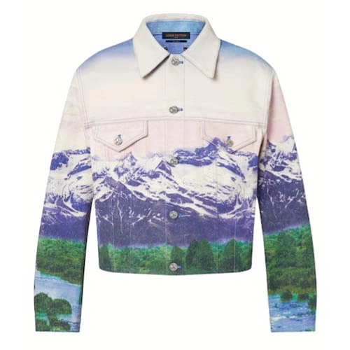 1A9T12 Landscape pattern jean jacket