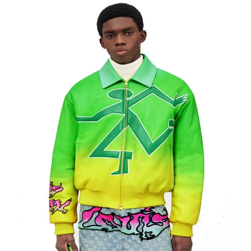 1A9UJ2 Fluorescent leather bomber jacket