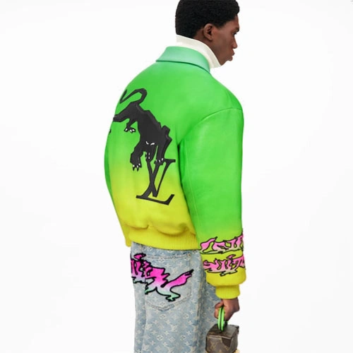 1A9UJ2 Fluorescent leather bomber jacket