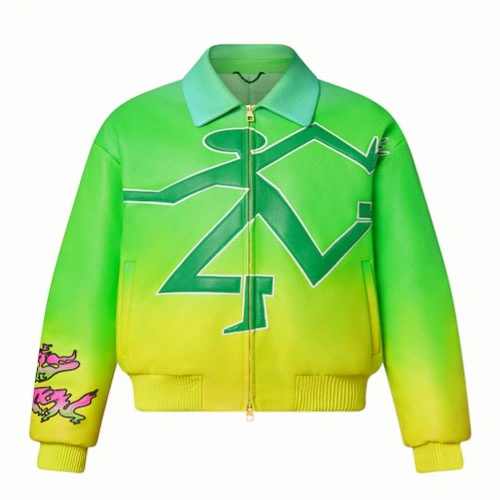 1A9UJ2 Fluorescent leather bomber jacket