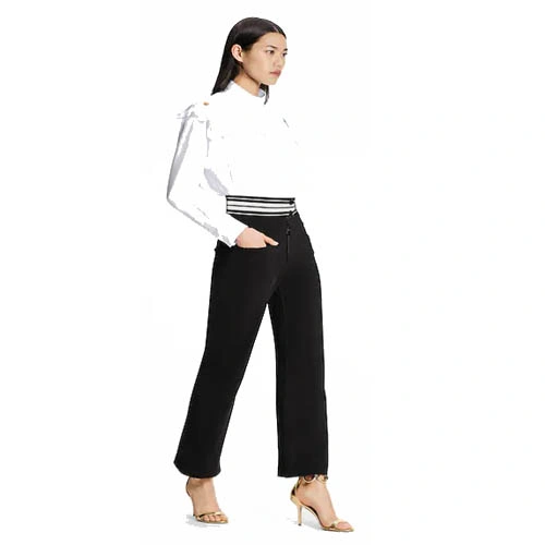 1A9WQ5 striped knitted cotton horn pants