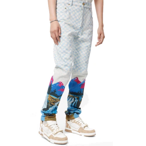 1AA5CA Landscape-patterned standard cut jeans