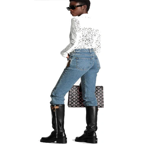 1AA8ZR FADED BLUE MONOGRAM PATCH JEANS