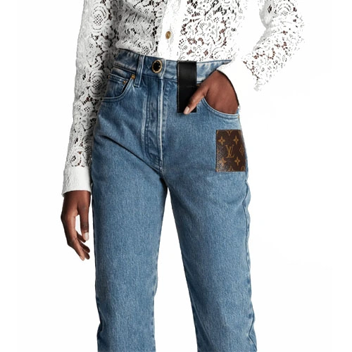 1AA8ZR FADED BLUE MONOGRAM PATCH JEANS