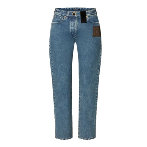 1AA8ZR FADED BLUE MONOGRAM PATCH JEANS