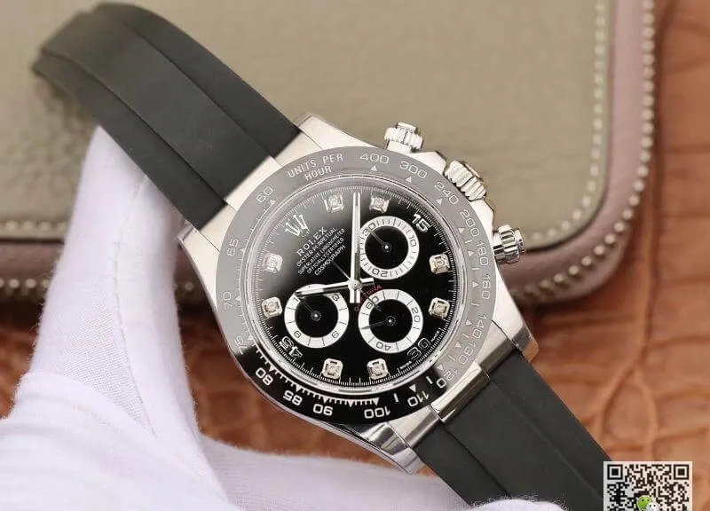 Rolex Daytona Cosmograph 116519 Noob Factory 1:1 Best Edition Replica Watch Diamonds Markers Swiss ETA4130 Black Rubber Strap