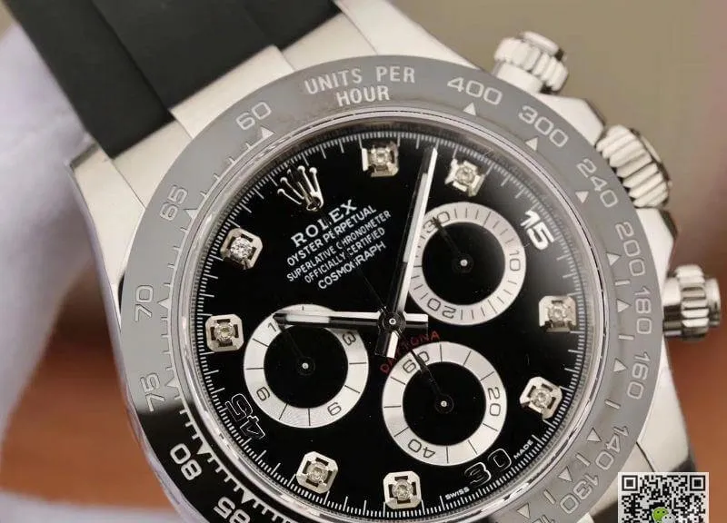 Rolex Daytona Cosmograph 116519 Noob Factory 1:1 Best Edition Replica Watch Diamonds Markers Swiss ETA4130 Black Rubber Strap