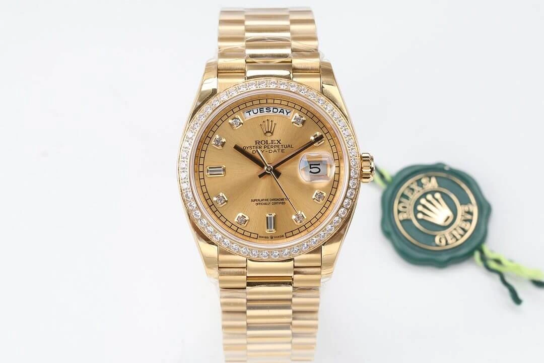 Rolex Day Date M128348RBR-0008 EW Factory 1:1 Best Edition Replica Watch Gold Diamond Dial