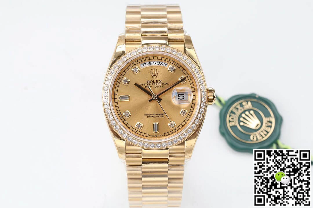 Rolex Day Date M128348RBR-0008 EW Factory 1:1 Best Edition Replica Watch Gold Diamond Dial
