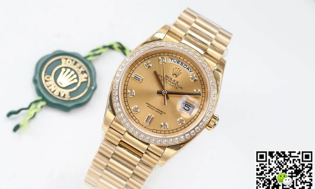 Rolex Day Date M128348RBR-0008 EW Factory 1:1 Best Edition Replica Watch Gold Diamond Dial