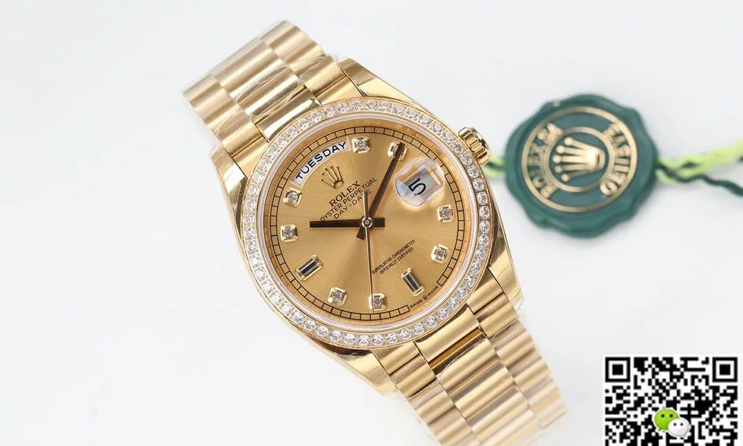Rolex Day Date M128348RBR-0008 EW Factory 1:1 Best Edition Replica Watch Gold Diamond Dial