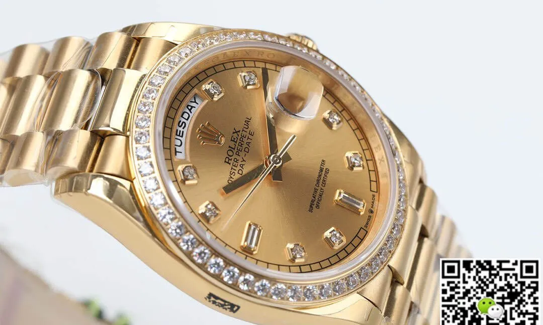 Rolex Day Date M128348RBR-0008 EW Factory 1:1 Best Edition Replica Watch Gold Diamond Dial