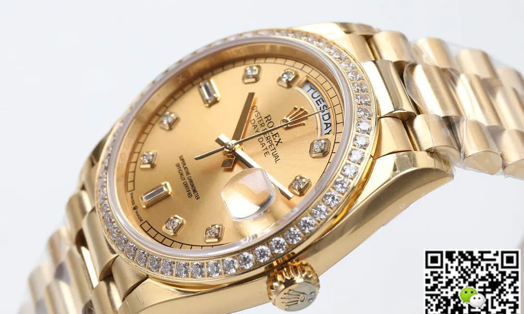 Rolex Day Date M128348RBR-0008 EW Factory 1:1 Best Edition Replica Watch Gold Diamond Dial