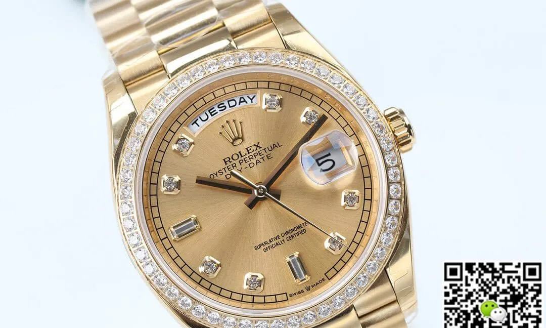 Rolex Day Date M128348RBR-0008 EW Factory 1:1 Best Edition Replica Watch Gold Diamond Dial