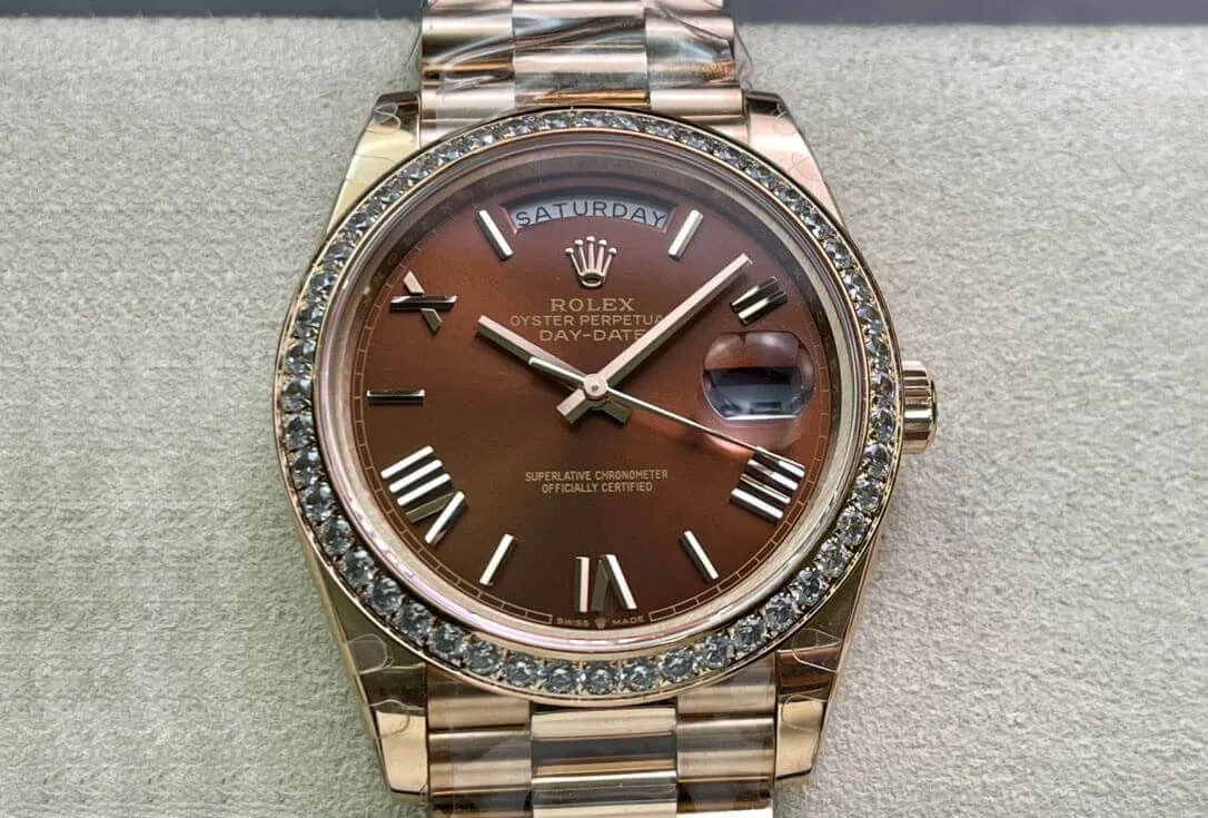 Rolex Day Date M228345RBR-0009 EW Factory 1:1 Best Edition Replica Watch Diamond-Set Bezel