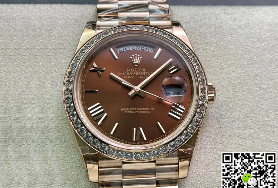 Rolex Day Date M228345RBR-0009 EW Factory 1:1 Best Edition Replica Watch Diamond-Set Bezel