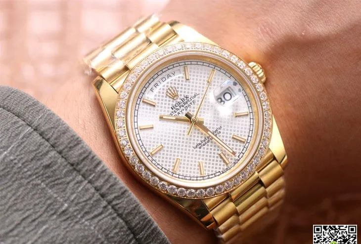 Rolex Day Date M228348RBR-0005 EW Factory 1:1 Best Edition Replica Watch Diamond-Set Bezel
