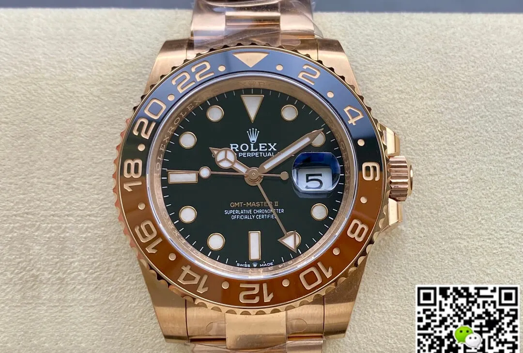 Rolex GMT Master II M126715CHNR-0001 Clean Factory 1:1 Best Edition Replica Watch Rose Gold Strap