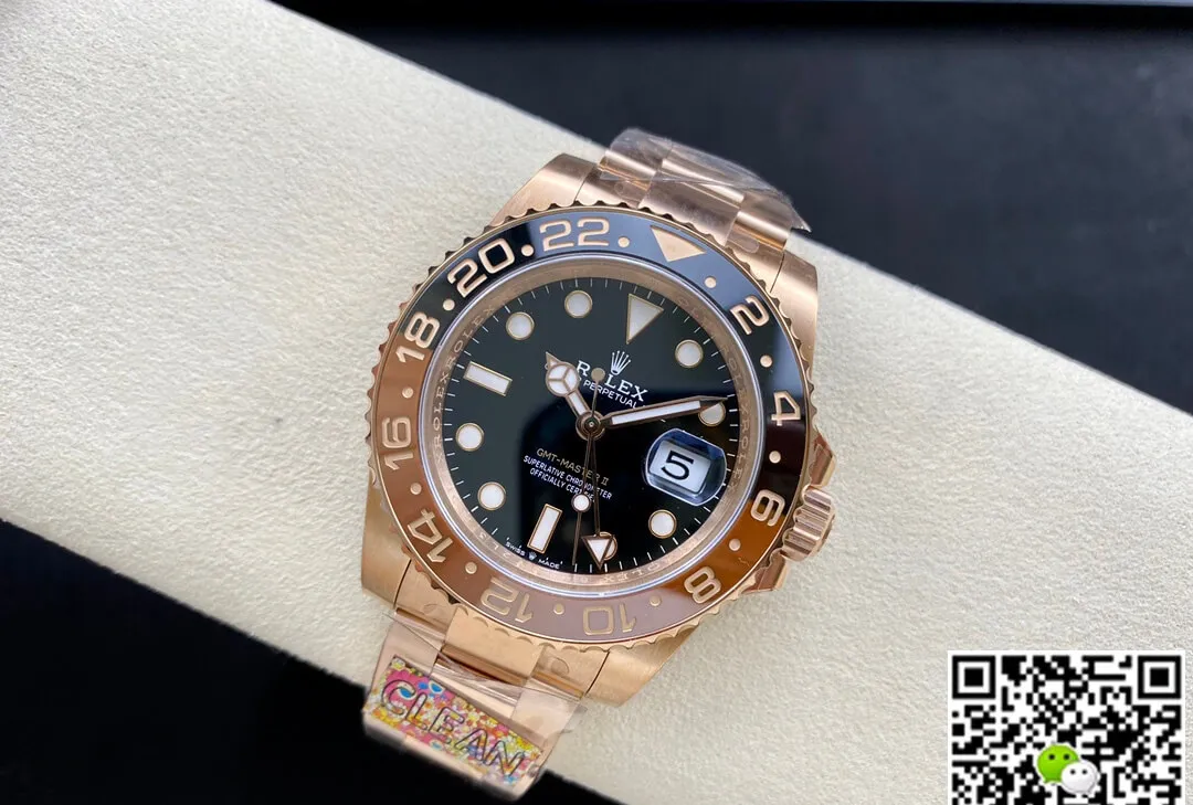 Rolex GMT Master II M126715CHNR-0001 Clean Factory 1:1 Best Edition Replica Watch Rose Gold Strap
