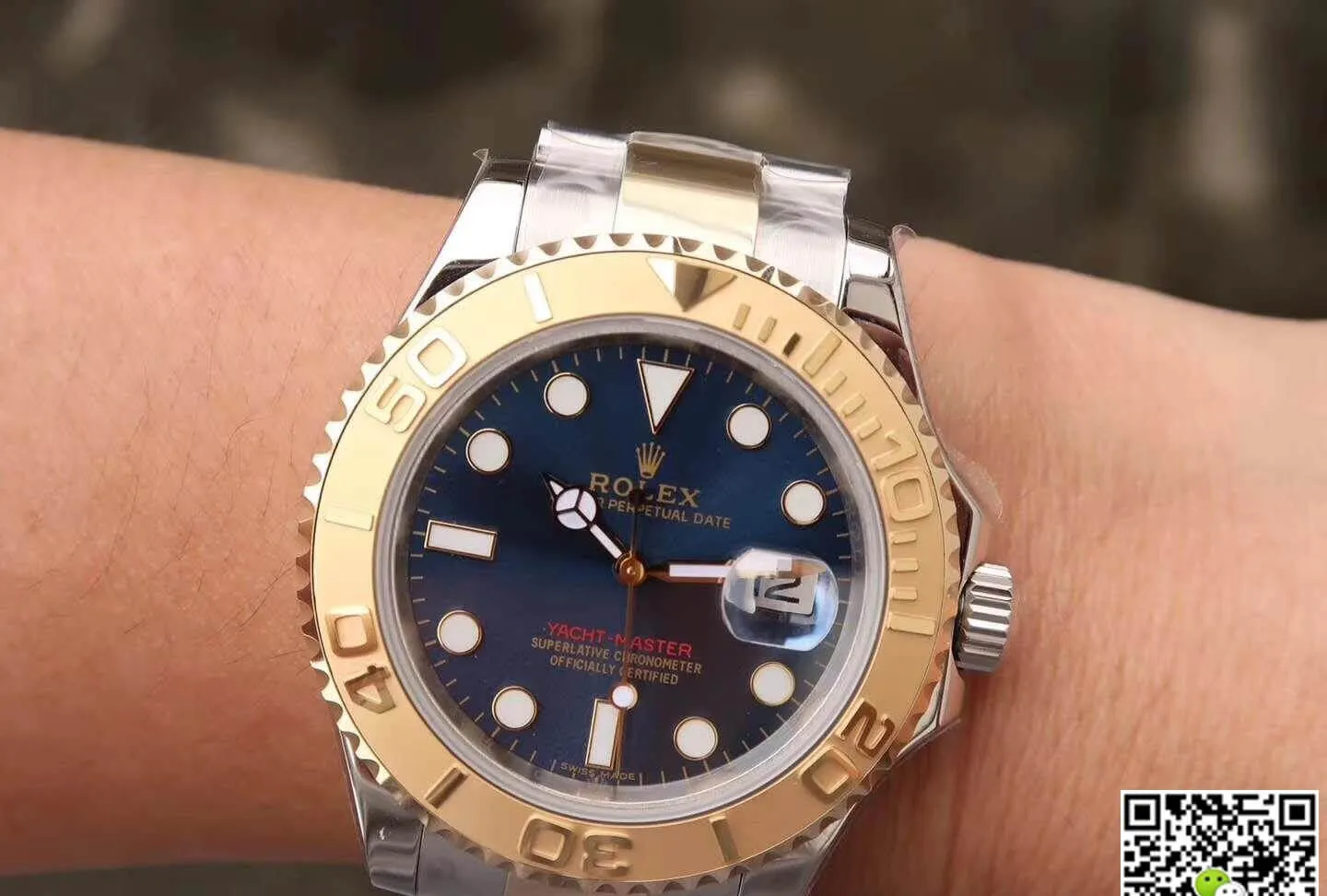 Rolex Yacht-Master 16623 1:1 Best Edition Replica Watch Swiss ETA2836 Gold Wrapped Blue Dial