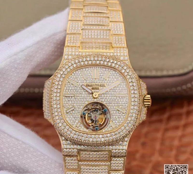 Patek Philippe Nautilus Tourbillon 18K Yellow Gold R8 Factory 1:1 Best Edition Replica Watch Swiss Hand-Winding Tourbillon Movement