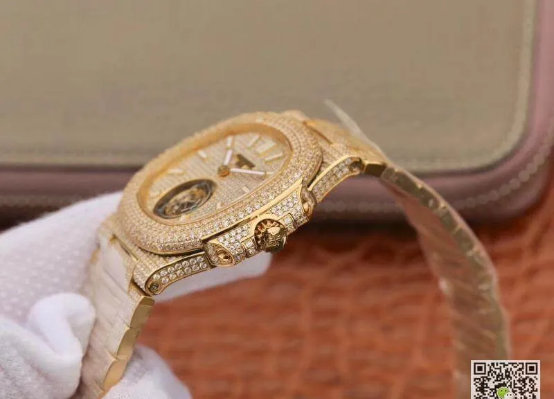 Patek Philippe Nautilus Tourbillon 18K Yellow Gold R8 Factory 1:1 Best Edition Replica Watch Swiss Hand-Winding Tourbillon Movement