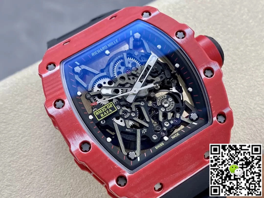Richard Mille RM35-02 T+ Factory 1:1 Best Edition Replica Watch Carbon Fiber Case Skeleton Dial