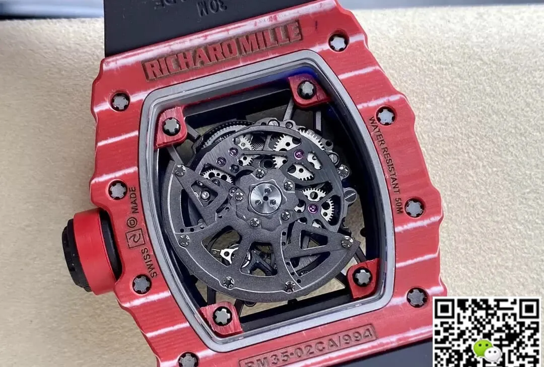 Richard Mille RM35-02 T+ Factory 1:1 Best Edition Replica Watch Carbon Fiber Case Skeleton Dial
