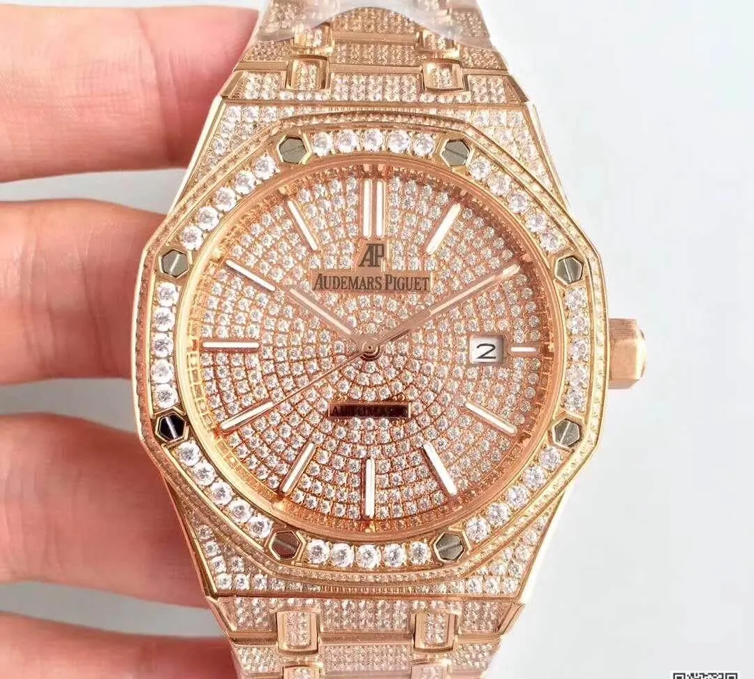 Audemars Piguet Royal Oak 1:1 Best Edition Replica Watch Swiss ETA3120 Full Diamond Stainless Steel Bracelet