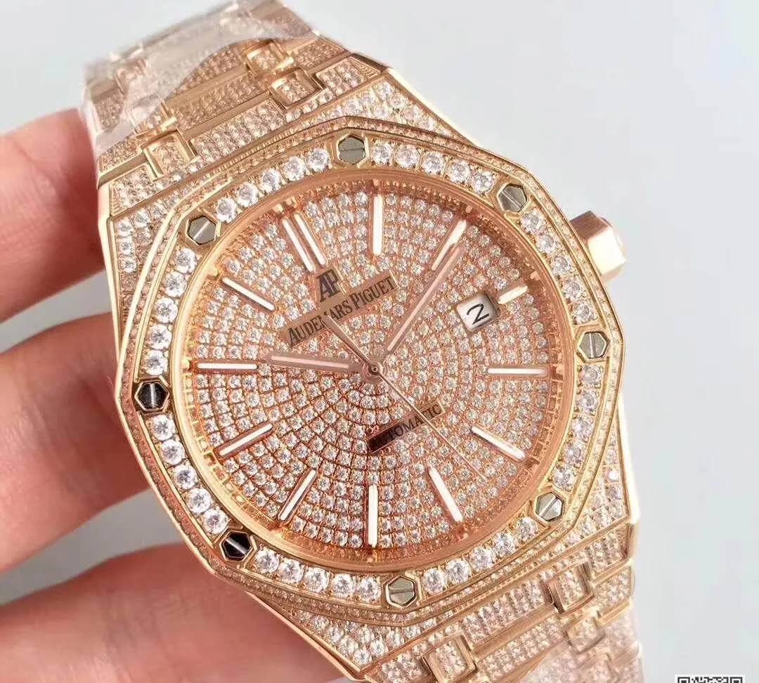 Audemars Piguet Royal Oak 1:1 Best Edition Replica Watch Swiss ETA3120 Full Diamond Stainless Steel Bracelet