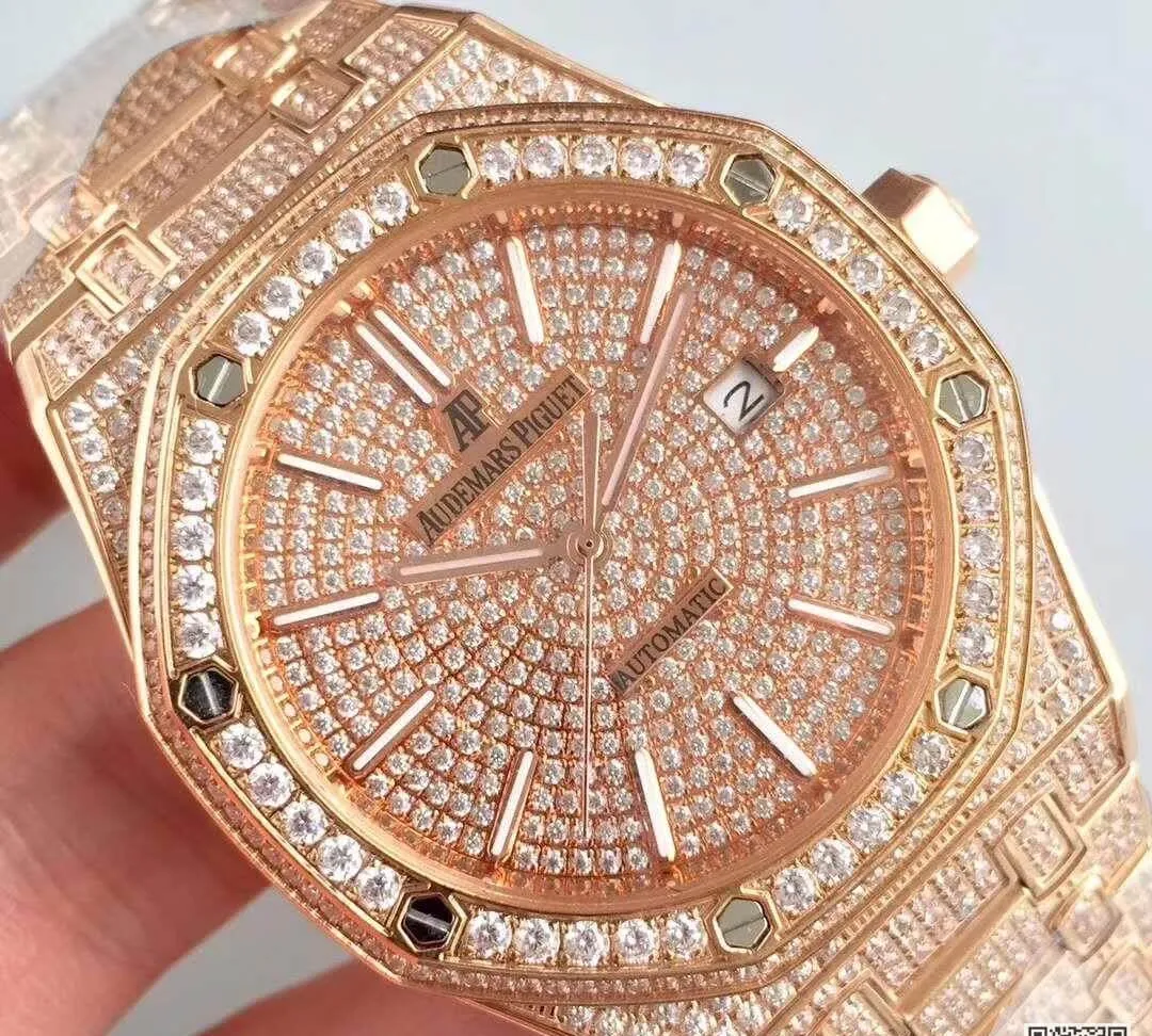 Audemars Piguet Royal Oak 1:1 Best Edition Replica Watch Swiss ETA3120 Full Diamond Stainless Steel Bracelet