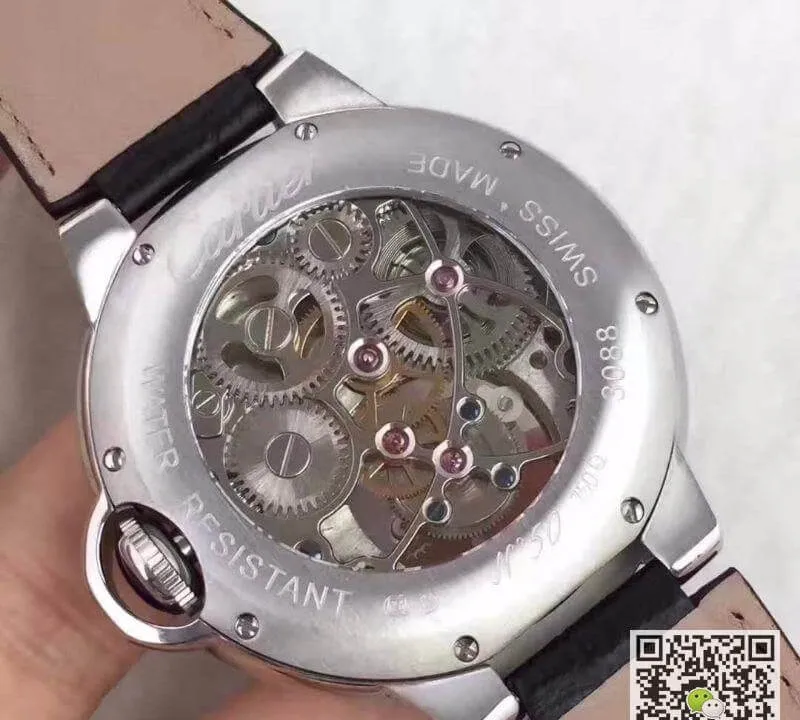 Ballon Bleu De Cartier Tourbillon 1:1 Best Edition Replica Watch Swiss Tourbillon Diamonds bezel Black Leather Strap