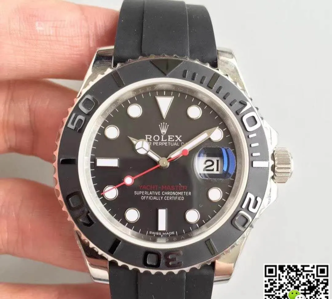 Rolex Yacht-Master 116655 AR Factory 1:1 Best Edition Replica Watch Swiss ETA3135 Black Rubber Strap