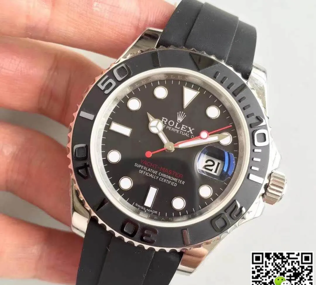 Rolex Yacht-Master 116655 AR Factory 1:1 Best Edition Replica Watch Swiss ETA3135 Black Rubber Strap
