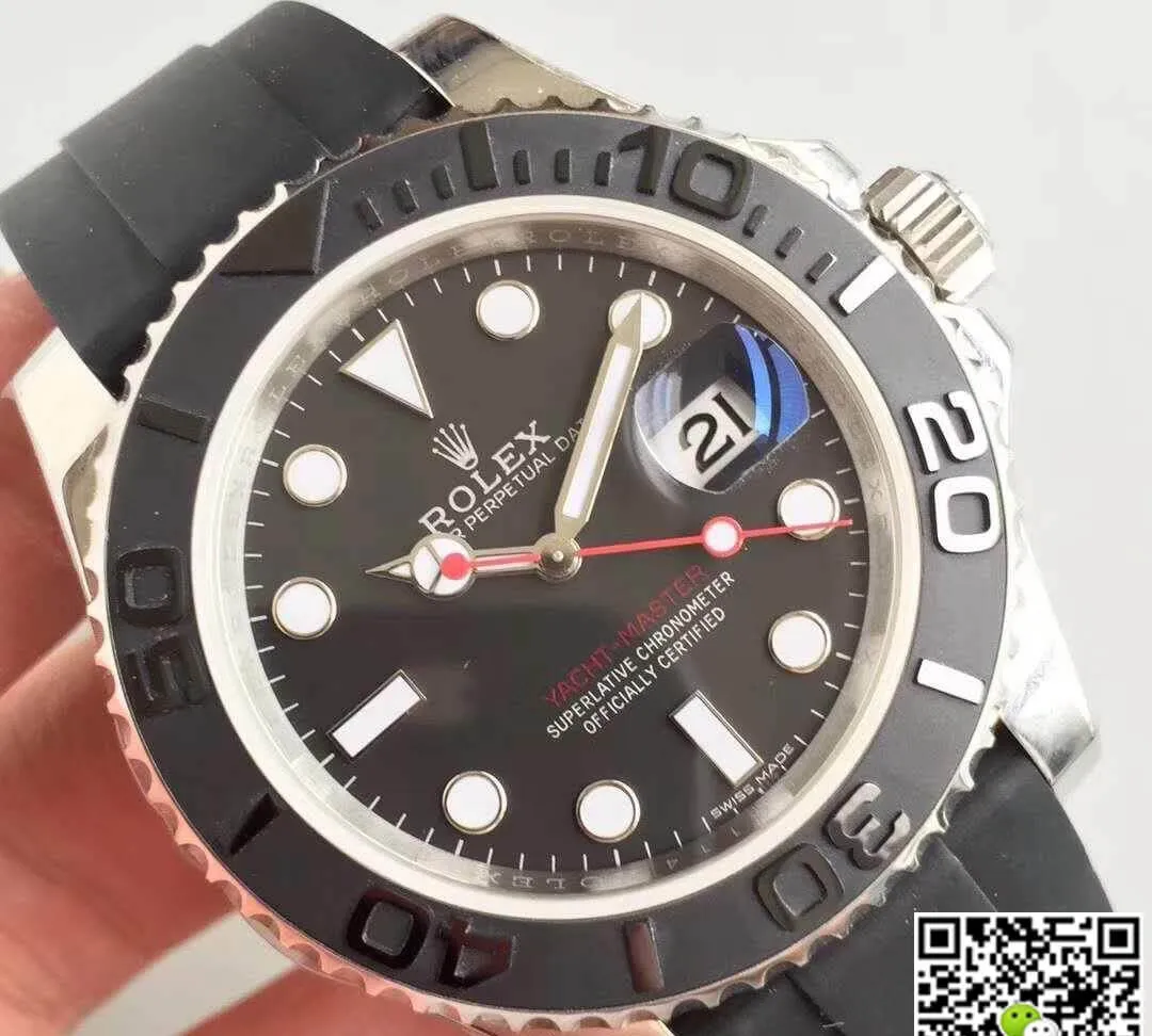 Rolex Yacht-Master 116655 AR Factory 1:1 Best Edition Replica Watch Swiss ETA3135 Black Rubber Strap