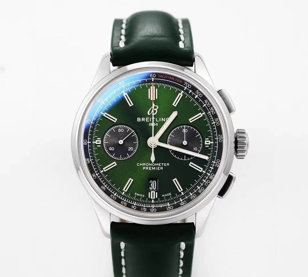 Breitling Premier B01 Chronograph AB0118A11L1X1 GF Factory 1:1 Best Edition Replica Watch V2 Green Dial Swiss Asia-7750