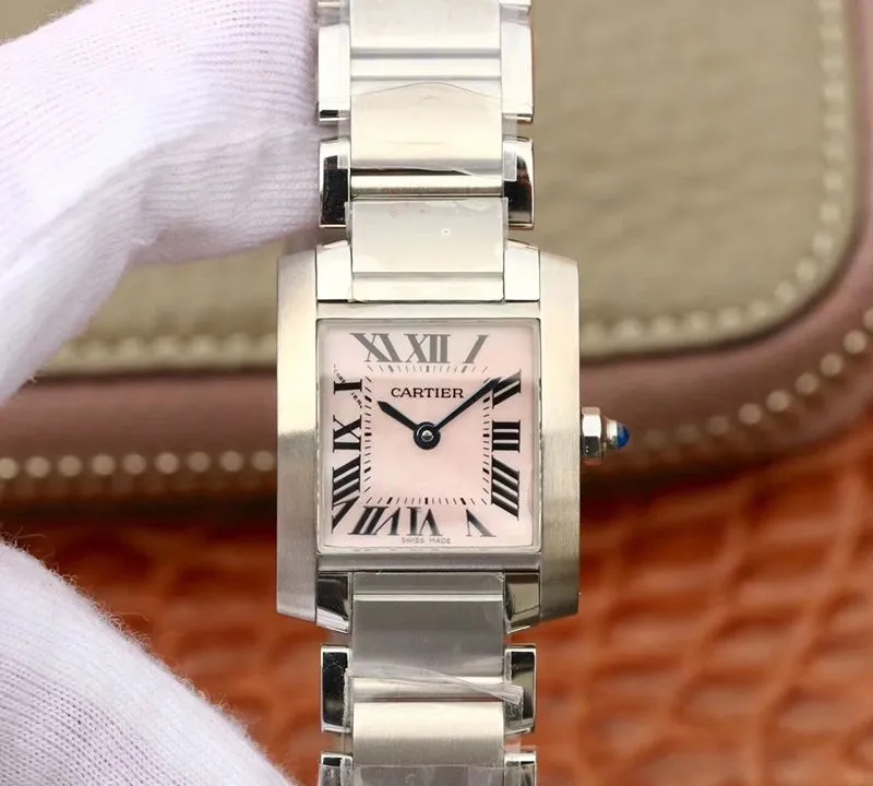 Cartier Tank Francaise W51028Q3 Pink MOP Dial Steel Ladies Watch 1:1 Best Edition Replica Watch Swiss Quartz
