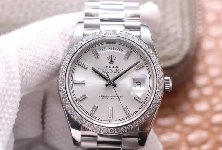 Rolex Day Date M228349RBR-0001 EW Factory 1:1 Best Edition Replica Watch Silver Stainless Steel Strap