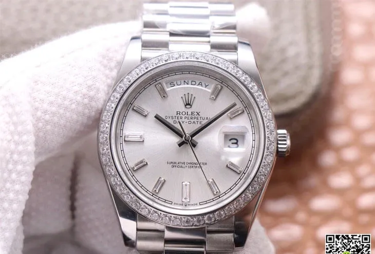 Rolex Day Date M228349RBR-0001 EW Factory 1:1 Best Edition Replica Watch Silver Stainless Steel Strap