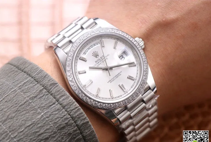 Rolex Day Date M228349RBR-0001 EW Factory 1:1 Best Edition Replica Watch Silver Stainless Steel Strap
