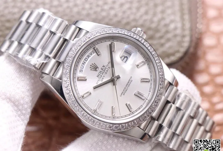 Rolex Day Date M228349RBR-0001 EW Factory 1:1 Best Edition Replica Watch Silver Stainless Steel Strap