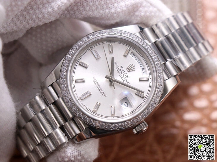 Rolex Day Date M228349RBR-0001 EW Factory 1:1 Best Edition Replica Watch Silver Stainless Steel Strap