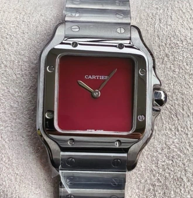 8848 Factory Cartier Santos Burgundy Dial 1:1 Best Edition Replica Watch
